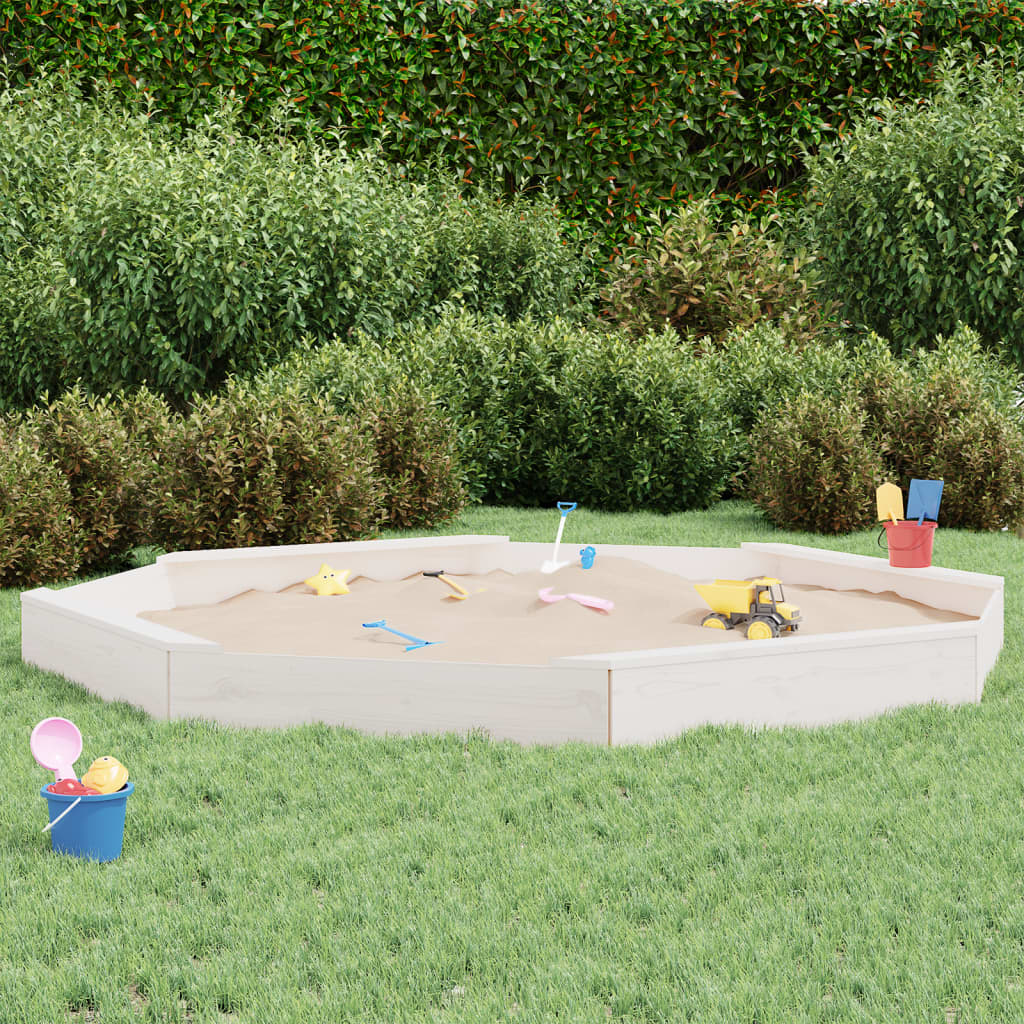 Vidaxl octagonal sandbox with benches, solid pinewood, white