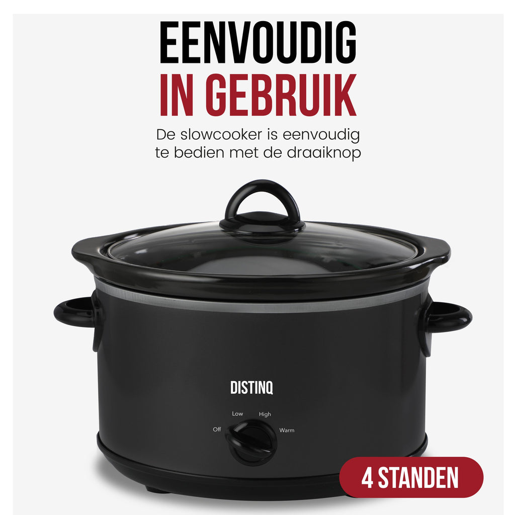 DistinQ Slow Cooker 4L — Keramische Binnenpan & Warmhoudfunctie