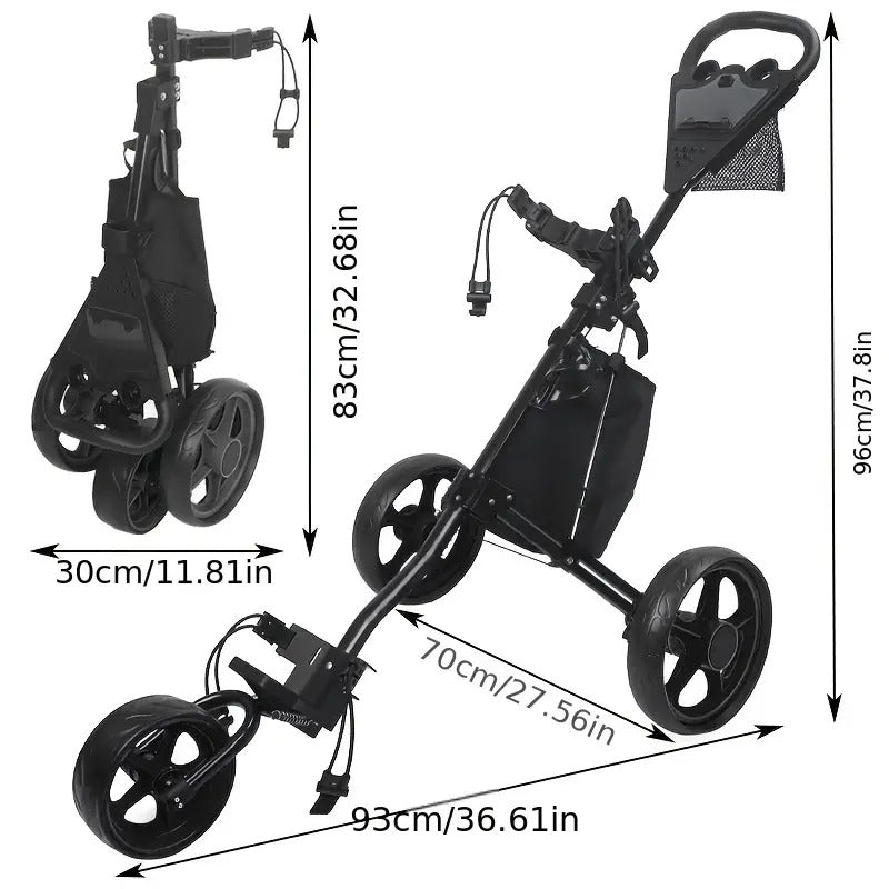 Quick-Fold 3-Wiel Golf Push Cart – Zwart